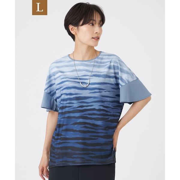 tシャツ 「L」「接触冷感」「ウォッシャブル」グラデーションゼブラカットソー レディース