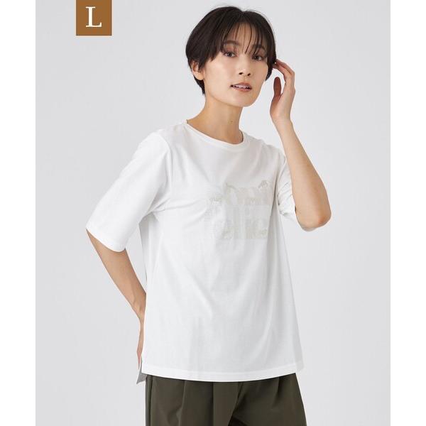 tシャツ 「L」「接触冷感」「ウォッシャブル」グリッターロゴプリントカットソー レディース