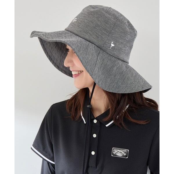 帽子 ハット 「調節付き」フロントロゴ麻混つば広ハット レディース