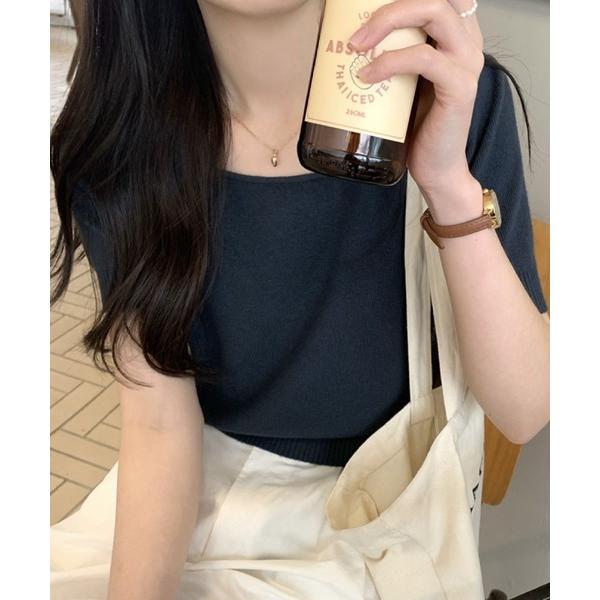 ニット セーター スクエアネック半袖ニット レディース