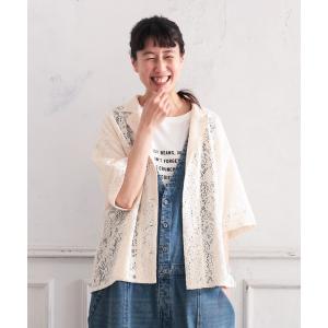 ブラウス シャツ 半袖 透かし編みのシャツ レディース