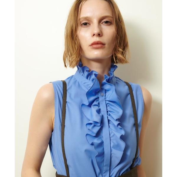 ブラウス シャツ フロントフリルノースリブラウス レディース