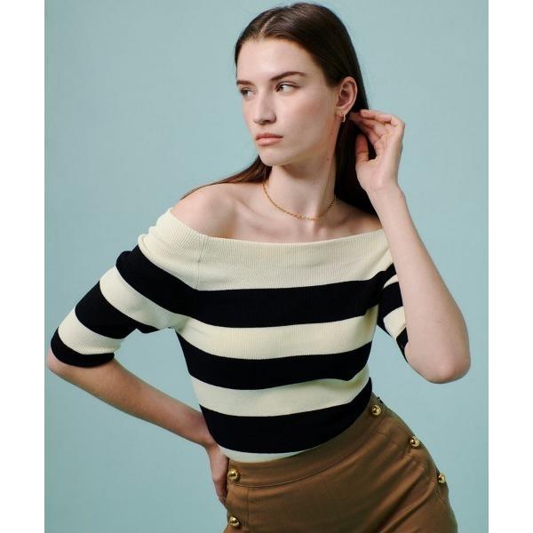 ニット セーター  2WAY ネック5分袖プルオーバー レディース