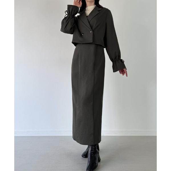 セットアップ 袖リボンジャケット＆IラインキャミワンピースSET(裏地なし) レディース