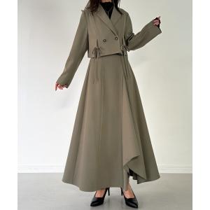 セットアップ 前リボンテーラードジャケット＋フレアラッフルスカート　セット(薄手、裏地なし) レディース