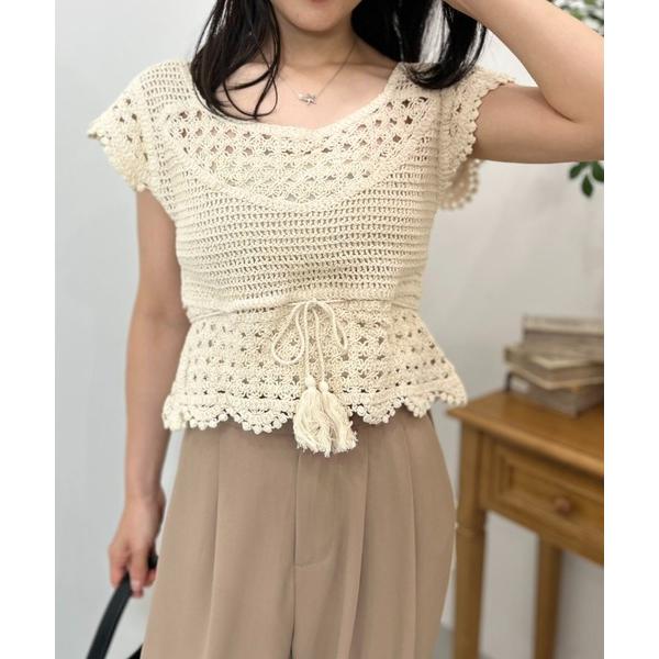 ニット セーター 透かし編みメッシュサマートップ レディース