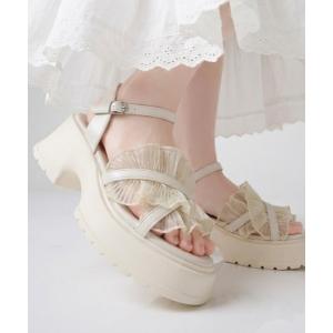 厚底 サンダル 夏 LibertyDoll/+6.5cm シアークロスフリル厚底ストラップサンダル(4204) レディース