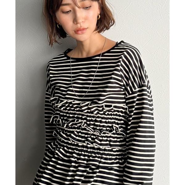 tシャツ 甘すぎない大人なフェミニンフリルビスチェベルトセットカットソートップス（長袖） レディース