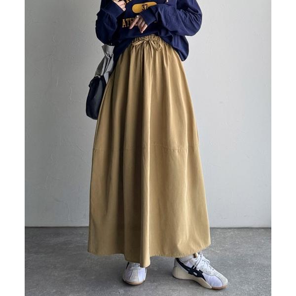スカート 「JaVaジャバコラボ」ふんわりフォルムが可愛いピーチ起毛素材コクーンシルエットロングスカ...