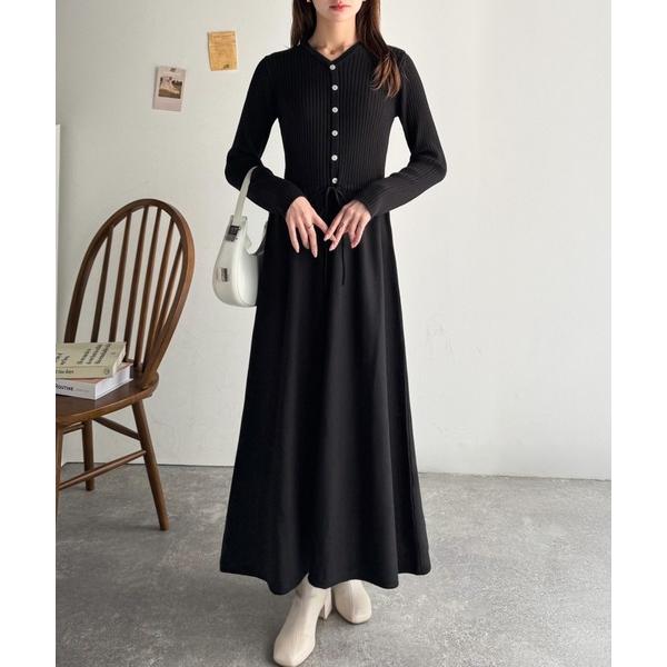 ワンピース 一枚で上品なラク可愛いが完成！ウエストリボンニットワンピース（ロング丈）