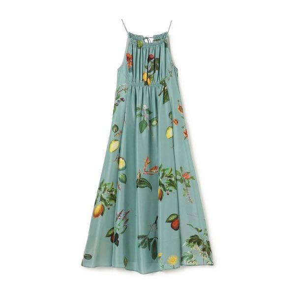 ワンピース シルク Green Showerプリント キャミソールワンピース