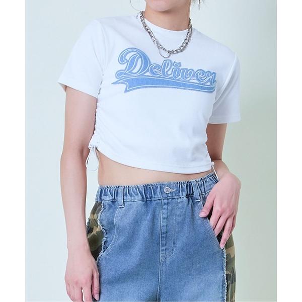 tシャツ 「ドロスト×ロゴ刺繍」クロップドトップス／スポ映えデザイン レディース