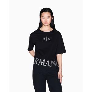 tシャツ 「A|X アルマーニ エクスチェンジ」カッティングロゴ 半袖クルーネックTシャツ/CROPPED レディース