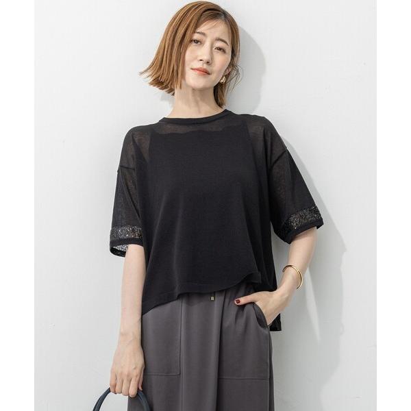 ニット セーター 「洗える」スパンコールシアー ニットT レディース