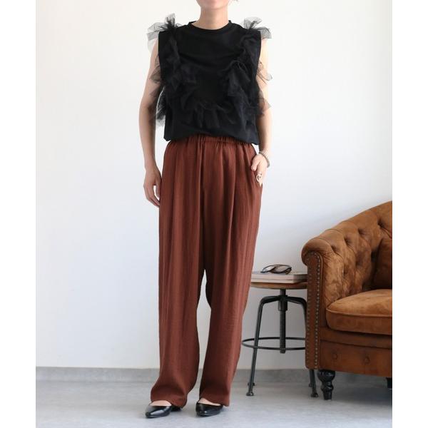 ワイドパンツ パンツ 「セットアップ対応」落ち感のあるトロミ素材 イージーテーパードパンツ レディー...