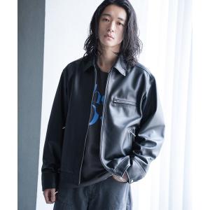 ブルゾン アウター シープナッパオーバーサイズトラッカーレザージャケット メンズ