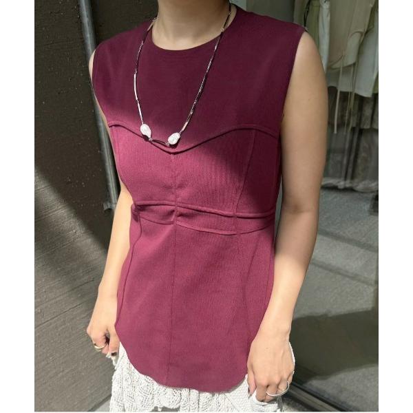 タンクトップ ノースリーブ CORSET DETAIL ROUND KNIT TOP レディース