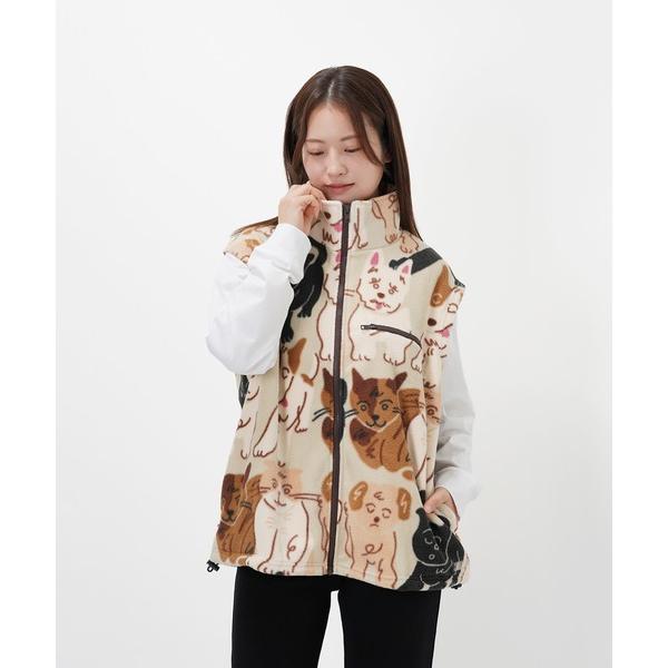 ベスト ジレ “CAT”＆“DOG” norahi フリースベスト レディース メンズ