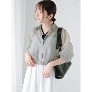 ブラウス シャツ バルーンヘムクロップドシャツ レディース