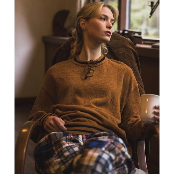 セーター ニット 14ゲージ リブライン クルーネック ニット メンズ