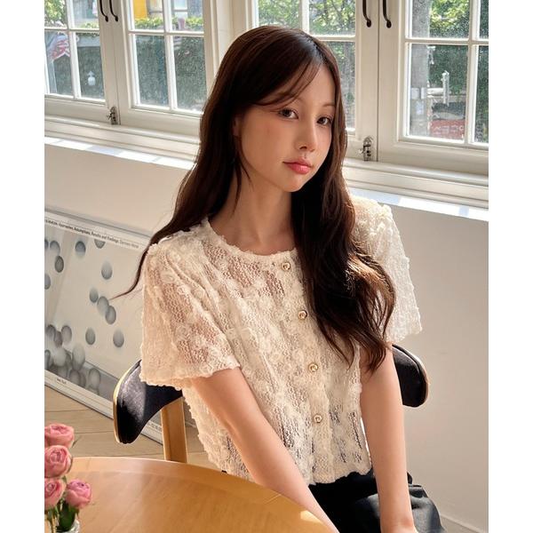 ジャケット ノーカラージャケット 「着用動画あり・3色展開」フラワーシースルーブラウスジャケット レ...