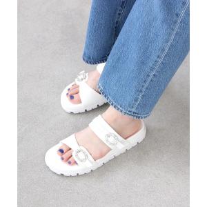 サンダル ビジューダブルベルトサンダル レディース