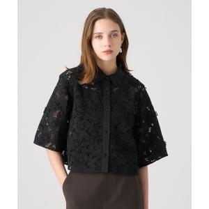 ブラウス シャツ レース刺繍クロップドシャツ レディース