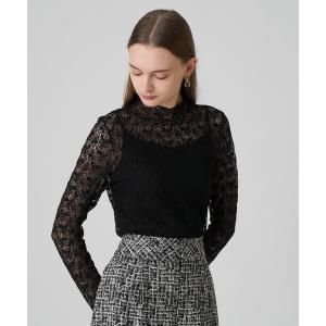 tシャツ ストレッチレースモックネック プルオーバー レディース