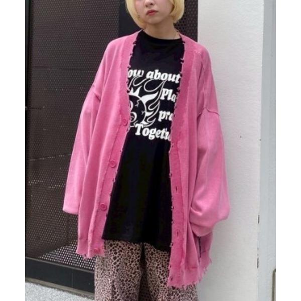 カーディガン PIGMENT DAMAGE KNIT カーディガン レディース メンズ
