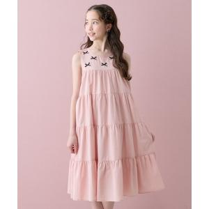 ワンピース リボンノースリブ ティアードフリルワンピース「綿100％」 キッズ 子供服 女の子