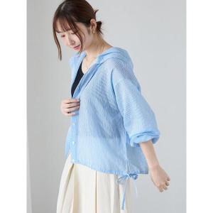 ブラウス シャツ シアーストライプシャツフーディ レディース