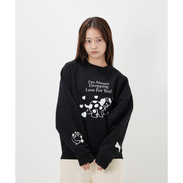 トレーナー スウェット “CAT”＆“DOG” Midori Nakajima 裏起毛ラグランクルー...