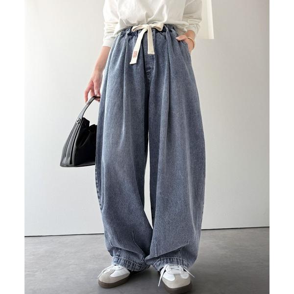 ジーンズ デニム デニムパンツ 「JaVaジャバコラボ」着回し無限！ウエストドロスト付きコクーンデニ...