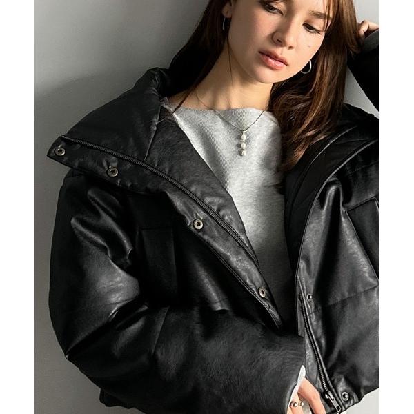 ブルゾン アウター 「mily bilet」ショート丈でスタイルアップ ヴィンテージライクレザークロ...