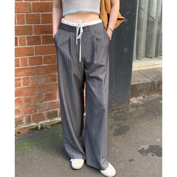 パンツ ストライプワイドパンツ レディース