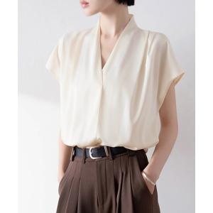 ブラウス シャツ 半袖 Vネックフレンチスリーブブラウス レディース