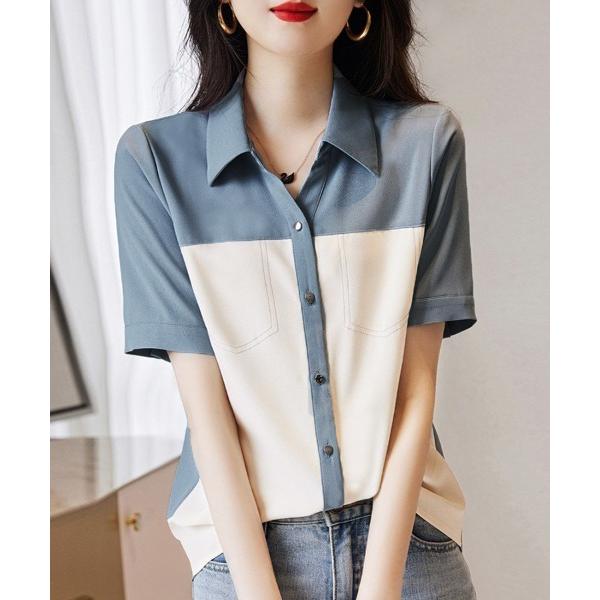 ブラウス シャツ 胸ポケット付きバイカラーシャツ レディース