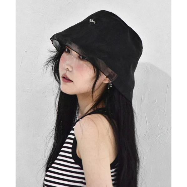 帽子 ハット レディース タイニーピン付きオーガンジーバケットハット レディース