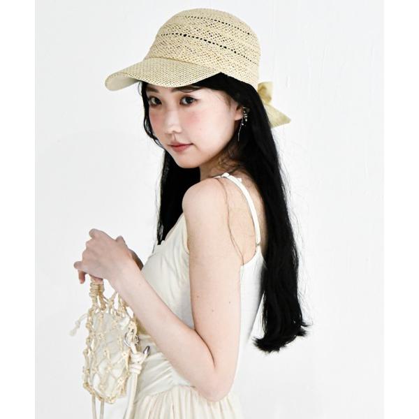 キャップ 帽子 バックリボンストローキャップ レディース