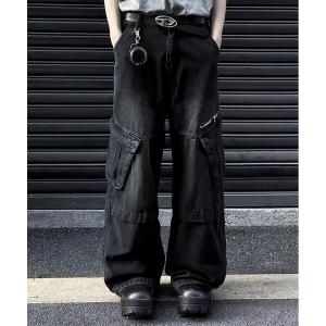 ジーンズ PISCES スラッシュジップ ルーズ デニムカーゴパンツ メンズ レディース