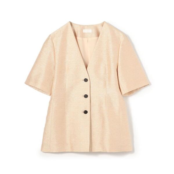 ジャケット ノーカラージャケット グロッシースラブ ハーフスリーブジャケット レディース