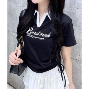 tシャツ サイドドロストスキッパー襟配色トップス...の商品画像