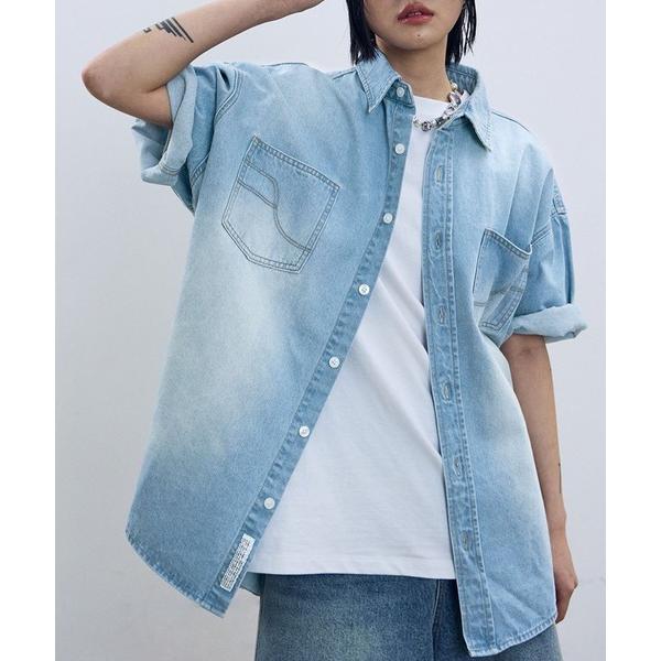 シャツ 「UNISEX」Filluminate／ステッチデニム半袖シャツ メンズ レディース