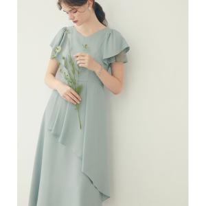 パーティードレス ドレス レースレイヤードスリーブラッフルフレアパーティードレス　結婚式　お呼ばれ　ドレス　20代 30代 40代