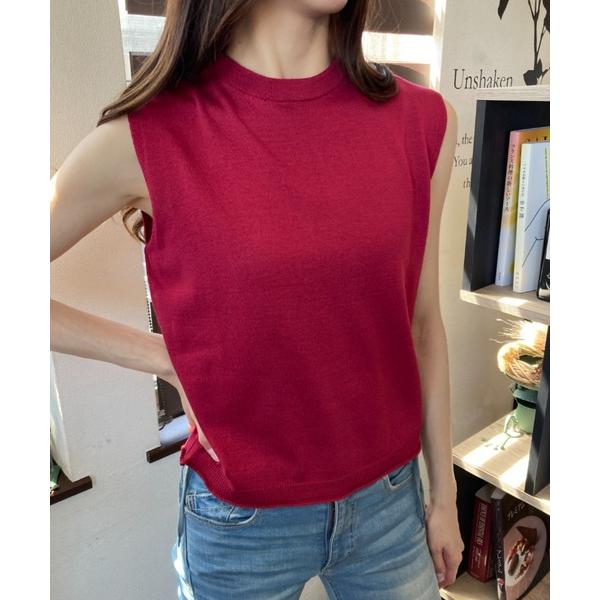 ニット セーター バックボタンデザイン ノースリーブ ニットトップス レディース