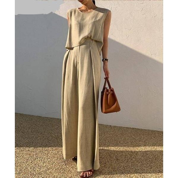 セットアップ 「セットアップ」クルーネックノースリーブトップスとタックパンツ レディース