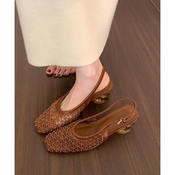 パンプス シアー メッシュ スクエアトゥ バックスリング パンプス