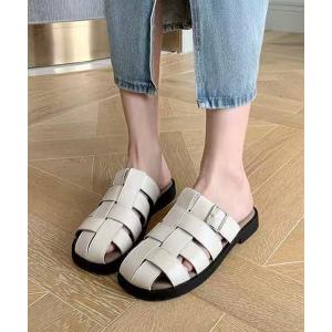 サンダル レザー調 メッシュ バックストラップ ...の商品画像