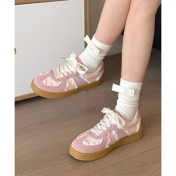 スニーカー レース ドッキング 厚底 フラット スニーカー レディース