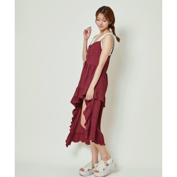 ワンピース 「前後アシメ×ひらひらフリル」キャミワンピ／動きが映える旬バランス